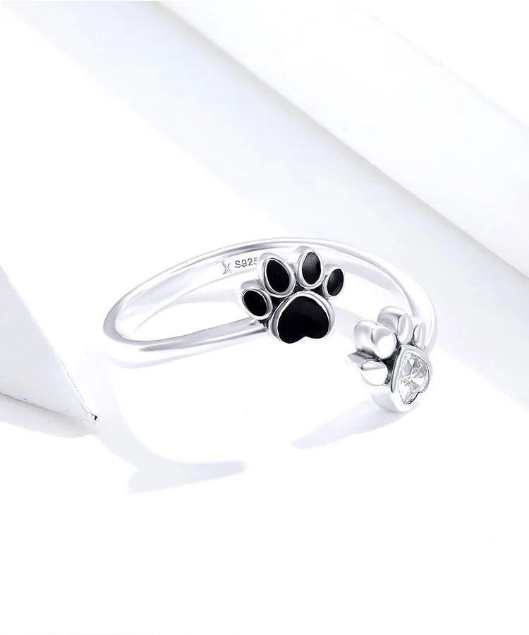 WOSTU 100% 925 Sterling Silver Paw Dog Pets' Footprint Ring For Women Wedding Engagement Adjustable Rings Fashion Jewelry CQR605