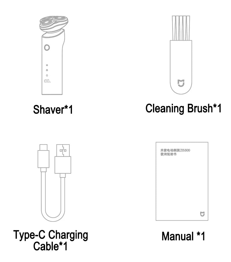 XIAOMI MIJIA Electric Shaver S500,Type-C Rechargeable Wet Dry Shaver Men’s,IPX7 Fully Waterproof,LED Display 60min Battery Life