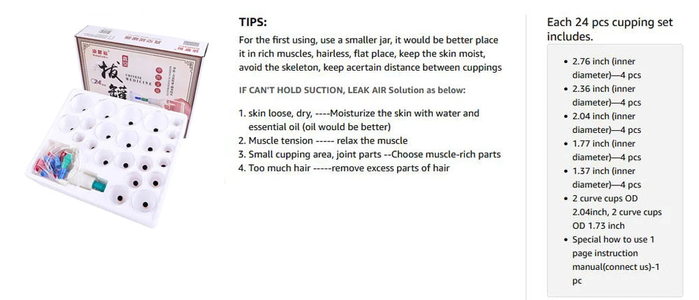 Cupping Therapy Sets,Hijama Cupping Vacuum Suction 24 Cups Sets for Cellulite Cupping Massage Back Pain Relief,Chinese Cupping