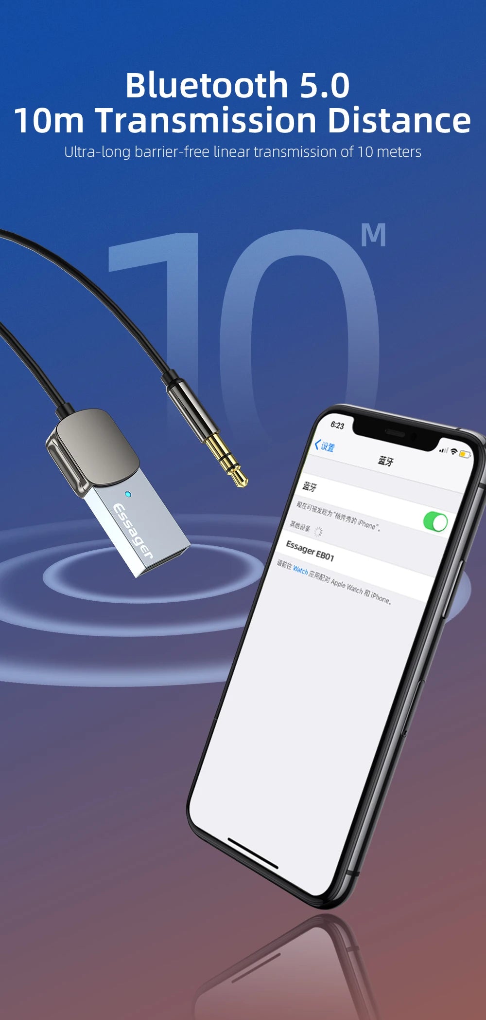 EssagerBluetooth Aux Adapter Wireless Car Bluetooth Receiver USB to 3.5mm Jack Audio Music Mic Handsfree Adapter for Car Speaker