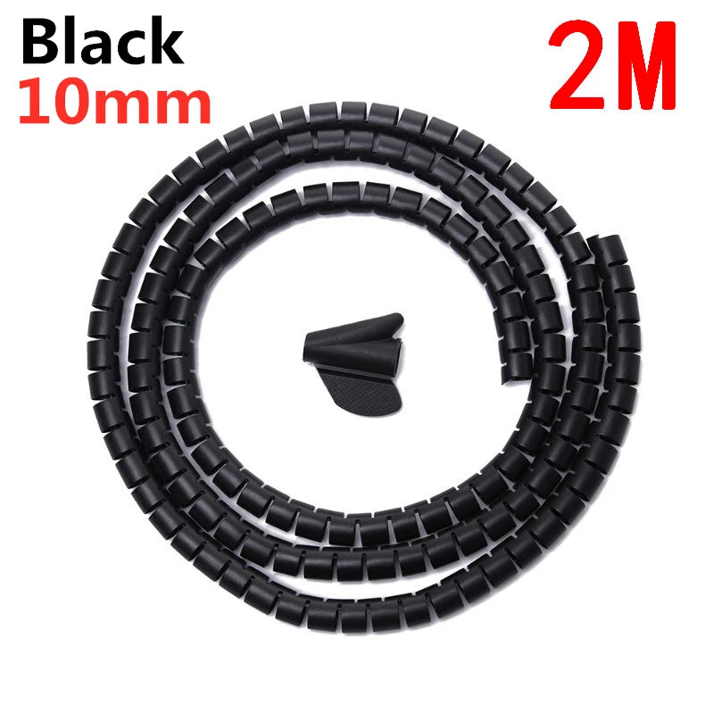 2M 16/10mm Flexible Spiral Cable Wire Protector Cable Organizer Computer Cord Protective Tube Clip Organizer Management Tools