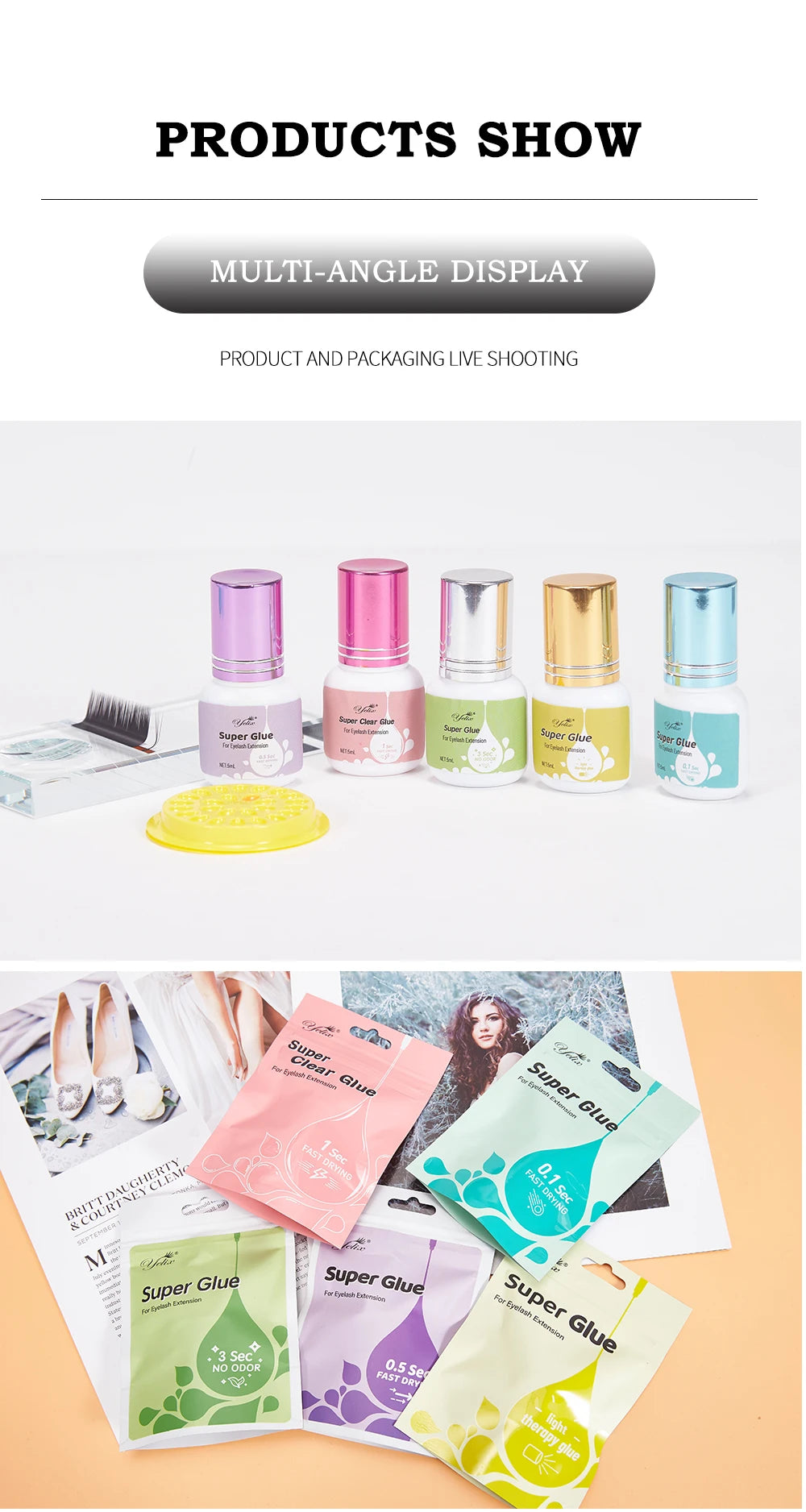 Yelix Eyelash Extension Glue 0.5-1 Sec Fast Dry Individual Lashes Glue Sensitive Eye Black/Clear Eyelash Glue Lash Extension