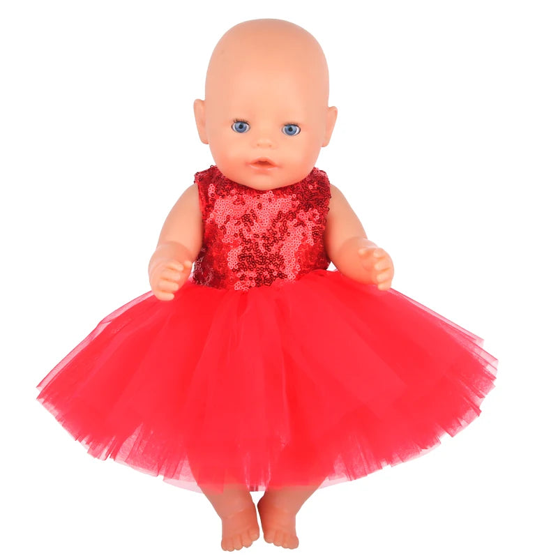 Sequins Dress Doll Clothes For 17 Inch&43cm Baby New Born Doll Brilliant Party Reunion Doll Skirt For American 18 Inch Doll DIY
