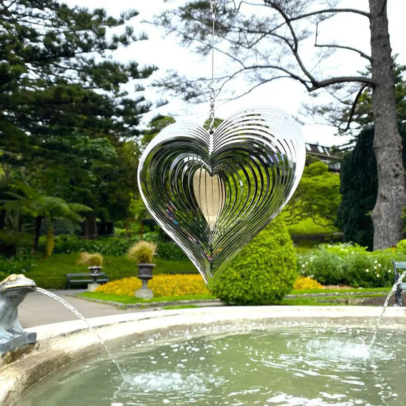 3D Wind Spinner Chime Heart Square Drop Shape Stainless Steel Rotating WindChime For Both Outdoor Garden And Indoor