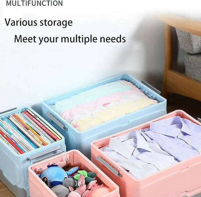Foldable Multipurpose Storage Box with Lid, Clothes Storage Box with Handle, Stackable and Space Saving Organizing Box for Under Bed