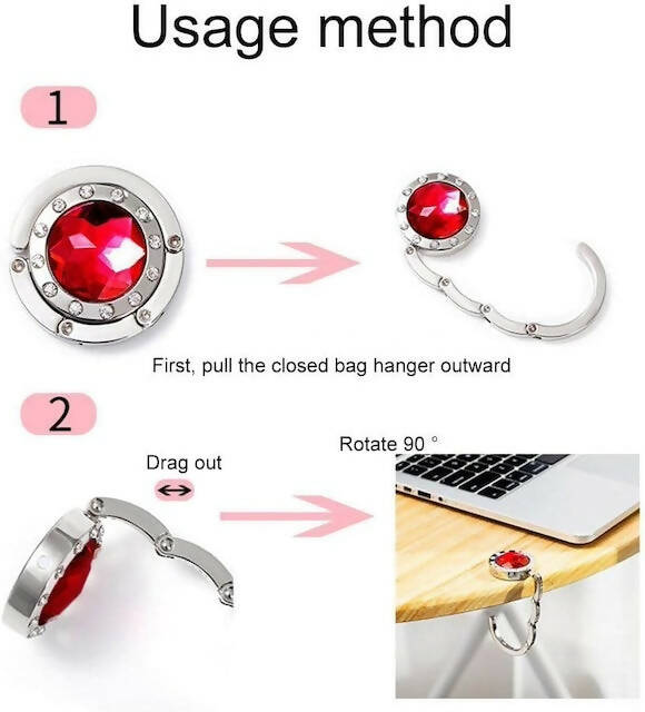 Crystal Bag Holder, Portable Bag Desk Hanging Clip, Foldable Bag Holder for Bags, Crystal Accessories Holder, Practical Metal Organizer Hook