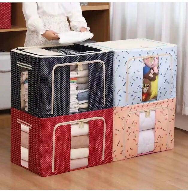 Multipurpose Storage Box: Oxford + Steel, Waterproof, Foldable, Large Capacity, Transparent Design
