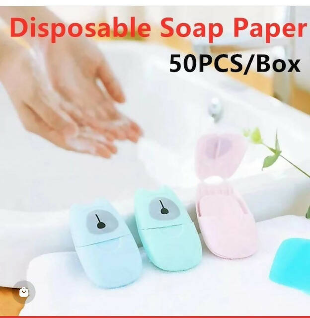 Mini Portable Disposable Paper Soap Flakes, Water Soluble Hand Washing Bath Scented Paper Soap for Outdoor, Camping, Hiking , 50 Pieces Per Box