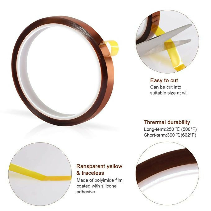 High Temperature Heat Resistant Tape Electronic Polyimide Tape For Masking, Soldering, Electrical, Heat Transfer Vinyl, 3D Printers
