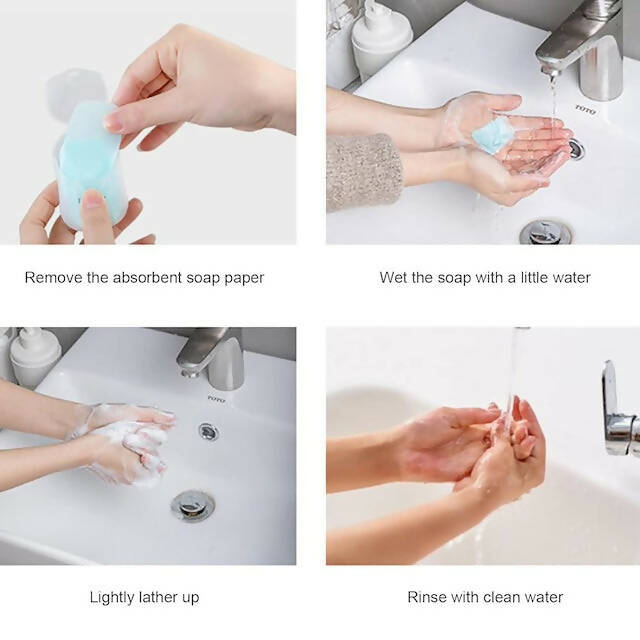 Mini Portable Disposable Paper Soap Flakes, Water Soluble Hand Washing Bath Scented Paper Soap for Outdoor, Camping, Hiking , 50 Pieces Per Box