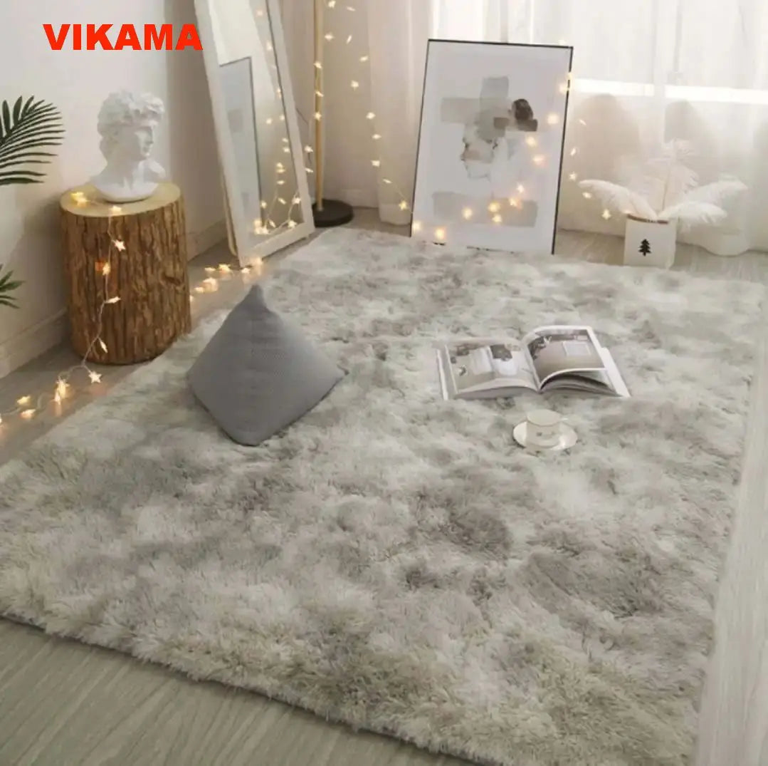 VIKAMA Solid Color Simple Nordic Tie-dye Carpet Living Room Bedroom Bbed Sofa Comfortable Blanket Silk Wool Floor Mat All Spread