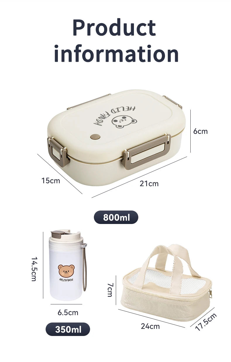 WORTHBUY Portable Plastic Bento Lunch Box With 3 Removable Compartment Leak-proof Microwave Salad Food Container For Kids School