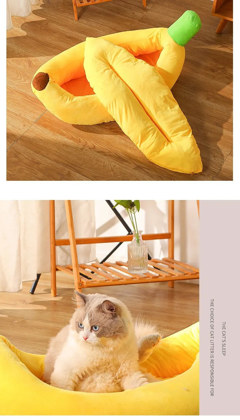 Creative Banana Bed, Cat Bed, Boat-shaped Dog Bed Pad, Detachable and Washable, Warm Pet Bed for All Four Seasons