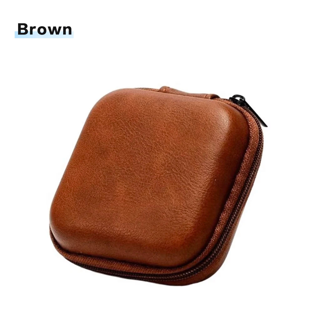 Suitable for wireless earphones, portable zipper earphone case, earphone bag, USB data cable storage bag leather earphone bag