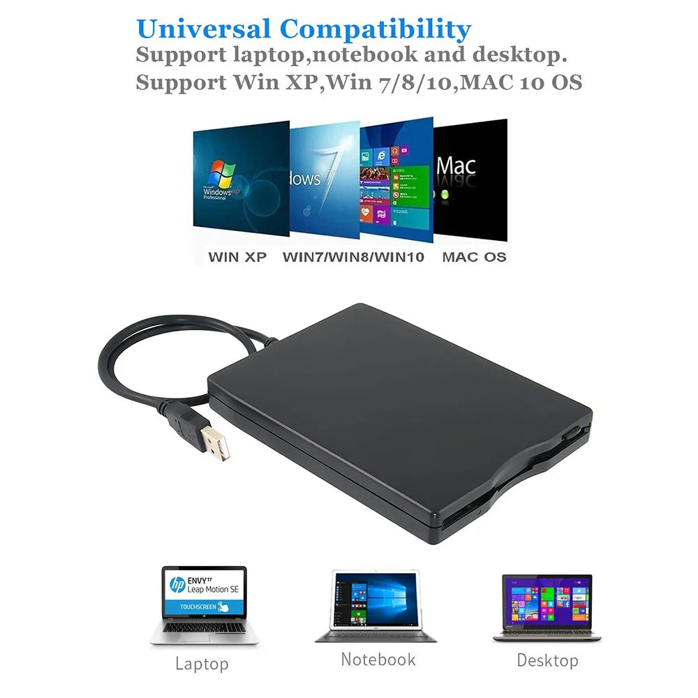 USB Floppy Disk Reader Drive 3.5" External Portable 1.44 MB FDD Diskette Drive for Mac Windows 10/7/8/XP/Vista PC Laptop Desktop