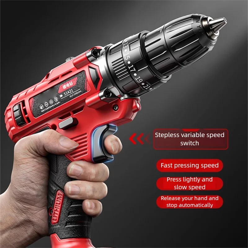Multifunctional Powerful Electric Drill Rechargeable Cordless Electric Screwdriver Dual Speed Impact Drill Power Tool Set