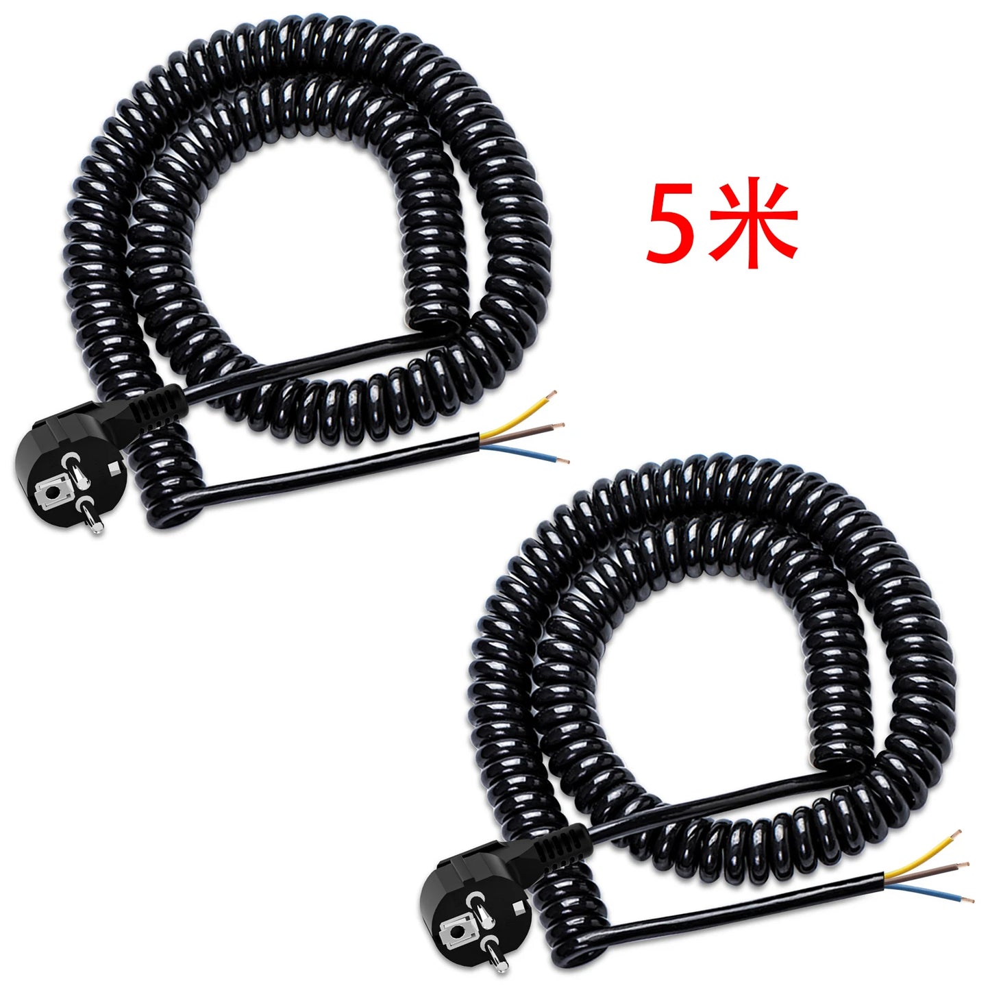 2/3/5 m Euro gauge Replaceable coil cable 250V 16A ground contact male plug end 6cm extension cord for electrical appliances