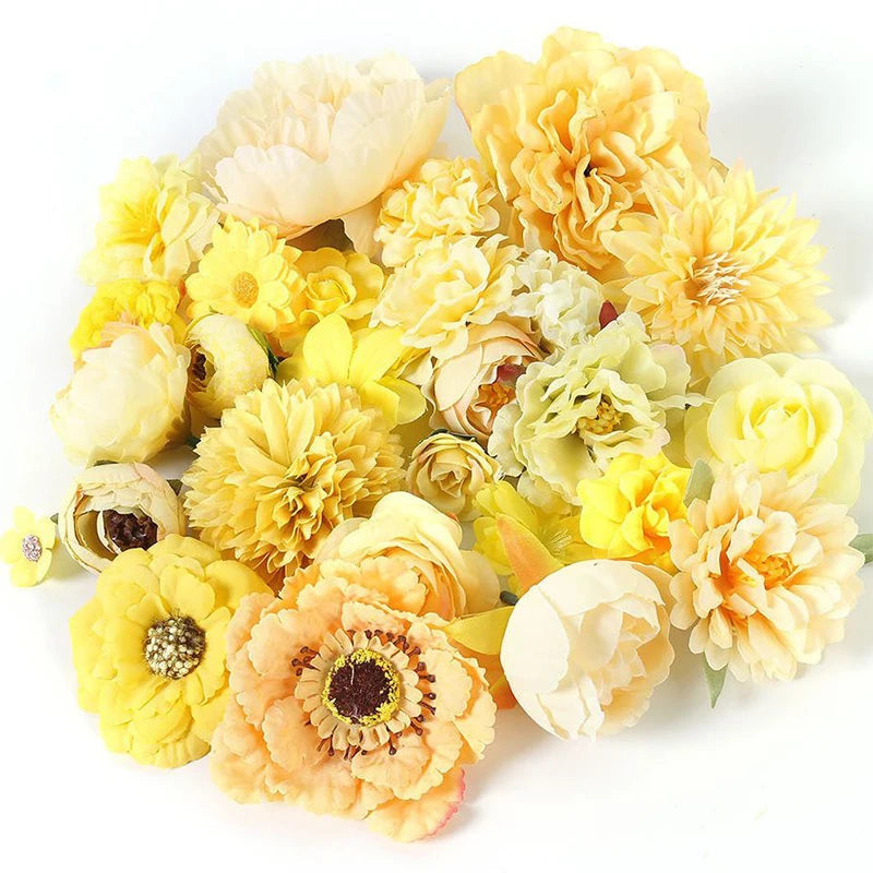 Yellow Artificial Flowers Heads Silk Fake Flowers for Home Decor Party Wedding Decoration DIY Valentine's Day Gifts Accessories