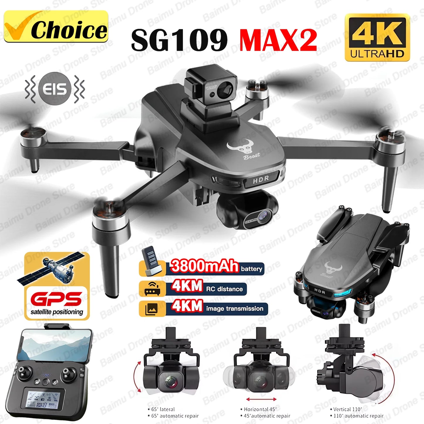 2024 New SG109 MAX2 Professional FPV Drone 8K Camera with 3-Axis Gimbal 4KM Brushless GPS Quadcopter Obstacle Avoidance RC Dron