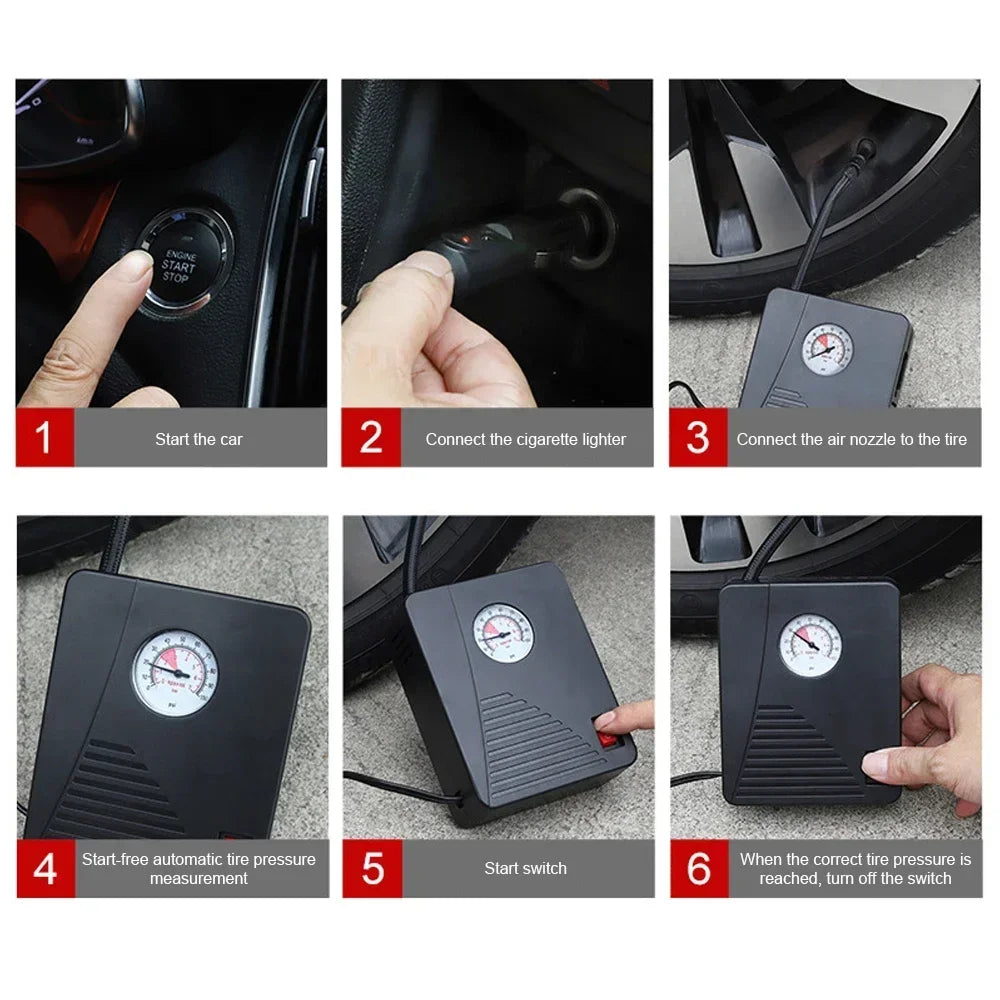 96W Car Electric Air Pump Mini Tire Inflator 12V 100PSI 35L/Min Portable Air Compressor For Car Motorcycles Bicycle Ball