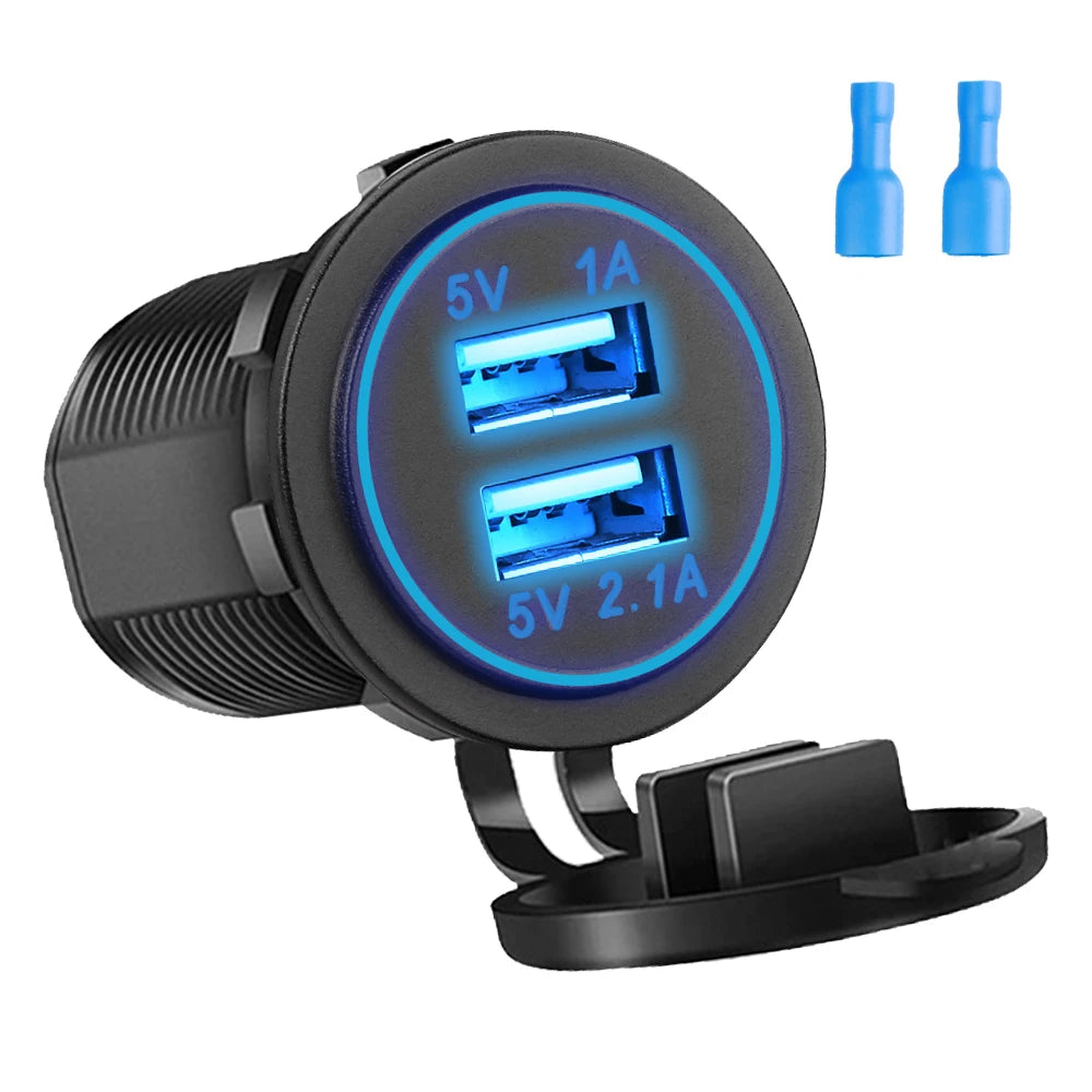 Dual USB 5V 3.1A 12V Car Charger with LED Panel Waterproof Power Adapter Socket Outlet for Vehicle Boat Truck Motorcycle