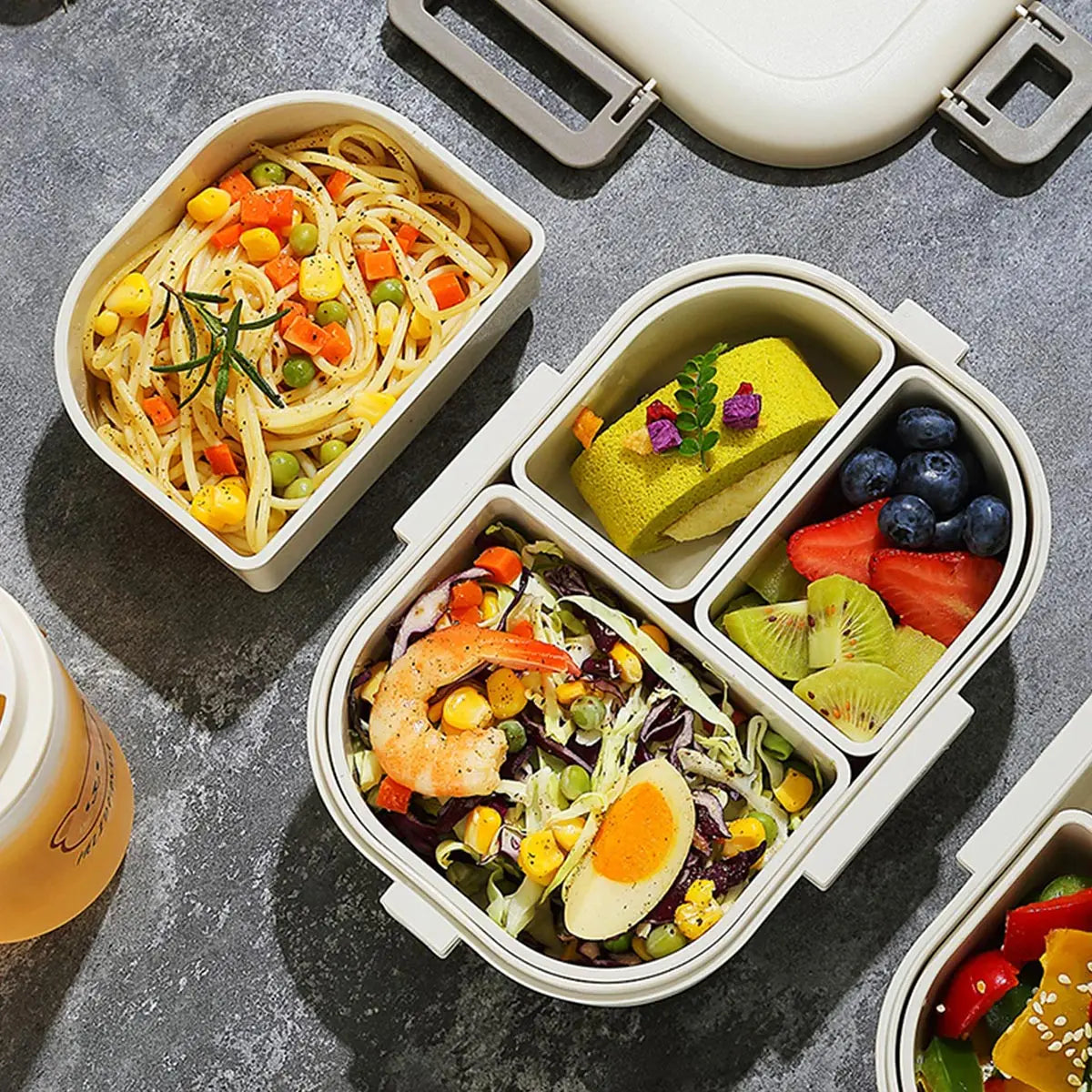 WORTHBUY Portable Plastic Bento Lunch Box With 3 Removable Compartment Leak-proof Microwave Salad Food Container For Kids School
