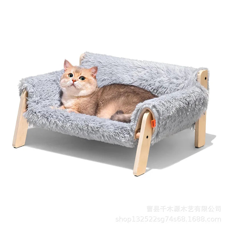 Large Cat Bed Sturdy Wooden Leg Raised Plush Cat Sofa Bed Kitten Bed for Indoor Cats - Soft Cat Couch