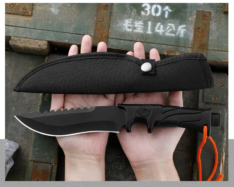 Outdoor Straight Knife Tactical Knife Multifunctional Knife Field Defense Knife Portable High Hardness Sharp Knife Survival Knif