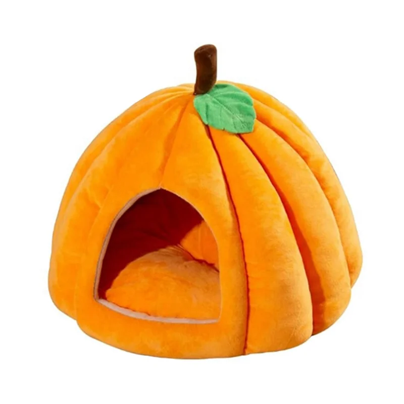 AD-Pumpkin Cat Bed, Cat Beds For Indoor Cats Pumpkin Shape Cat Cave Bed,Cat Tent With Removable Cushion