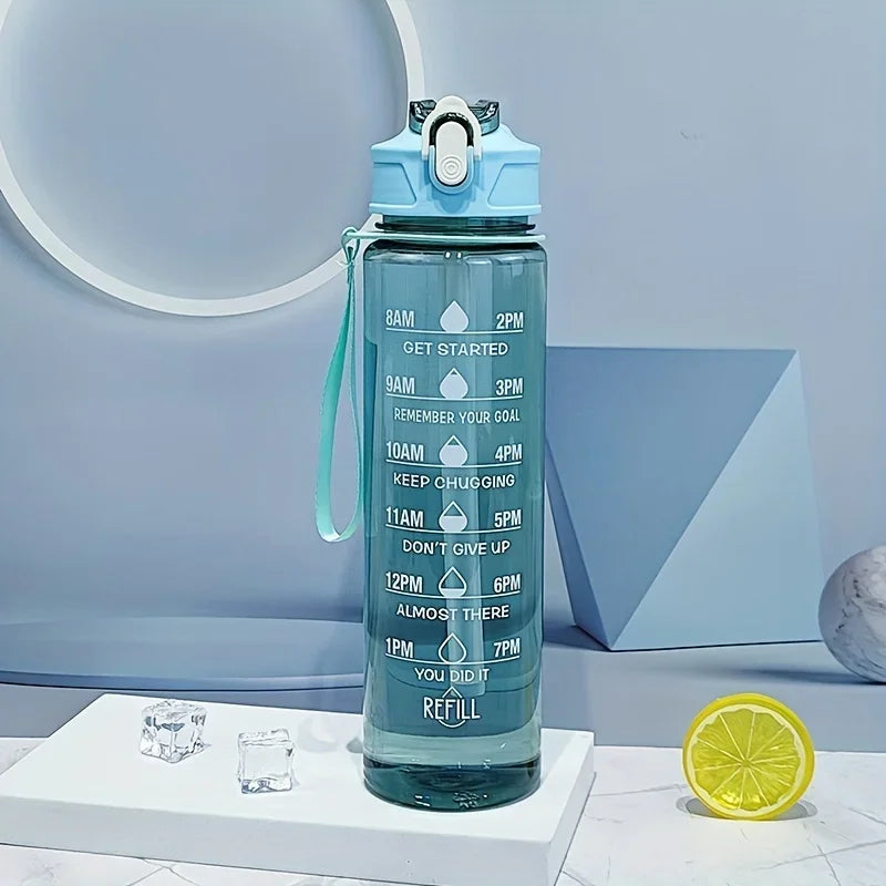 750ml Transparent Water Bottle with Sports Strap and Time Scale Large Capacity Water Cup Suitable for Outdoor Camping and Travel