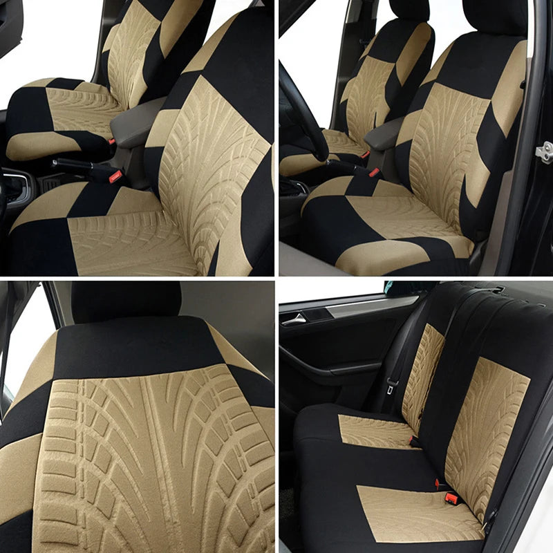 Tire Track Pressing Car Seat Covers Full Set Universal Cloth Car SUV Van Automotive Interior Covers Airbag Compatibe