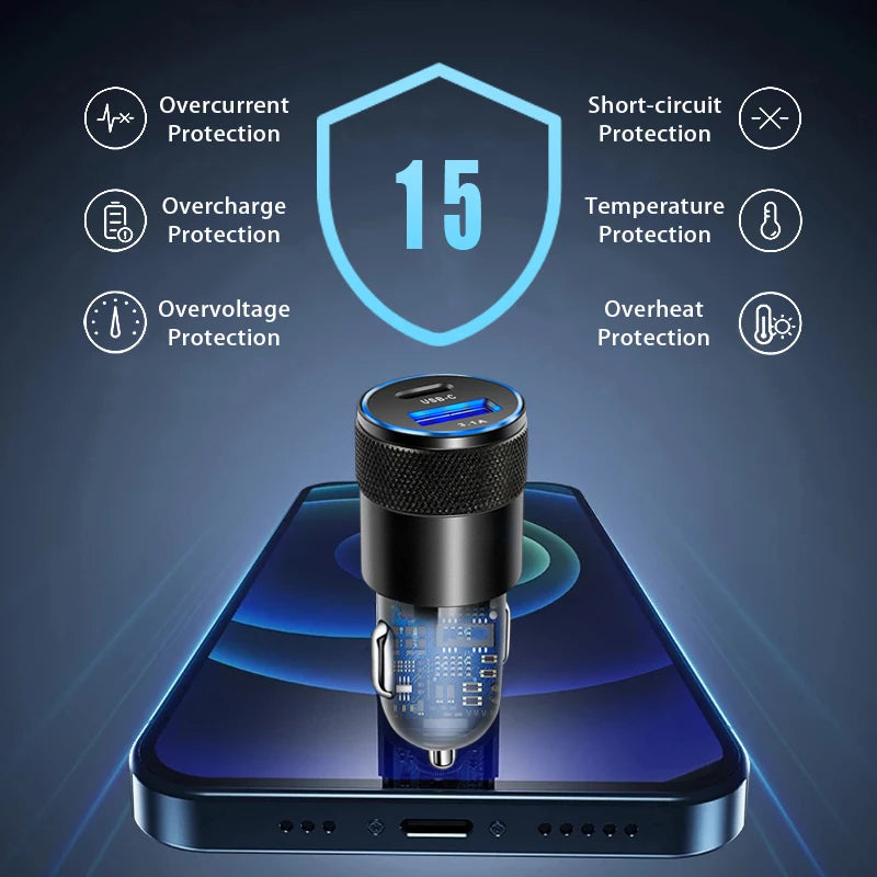 30W Mini USB C Car Charger PD Fast Charge Phone Power Adapter For iPhone Samsung Xiaomi Huawei USB Car Cigarette Lighter Socket