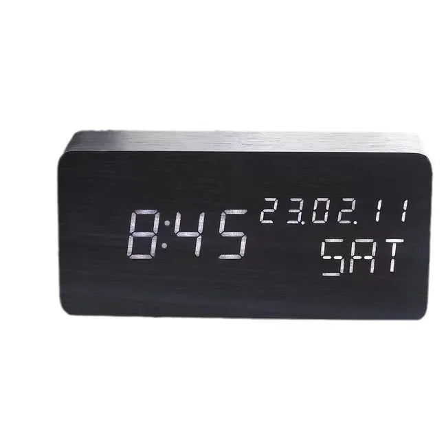 Wooden Clock Electronic Clock, LED Date Weekly Temperature Display Electronic Alarm Clock