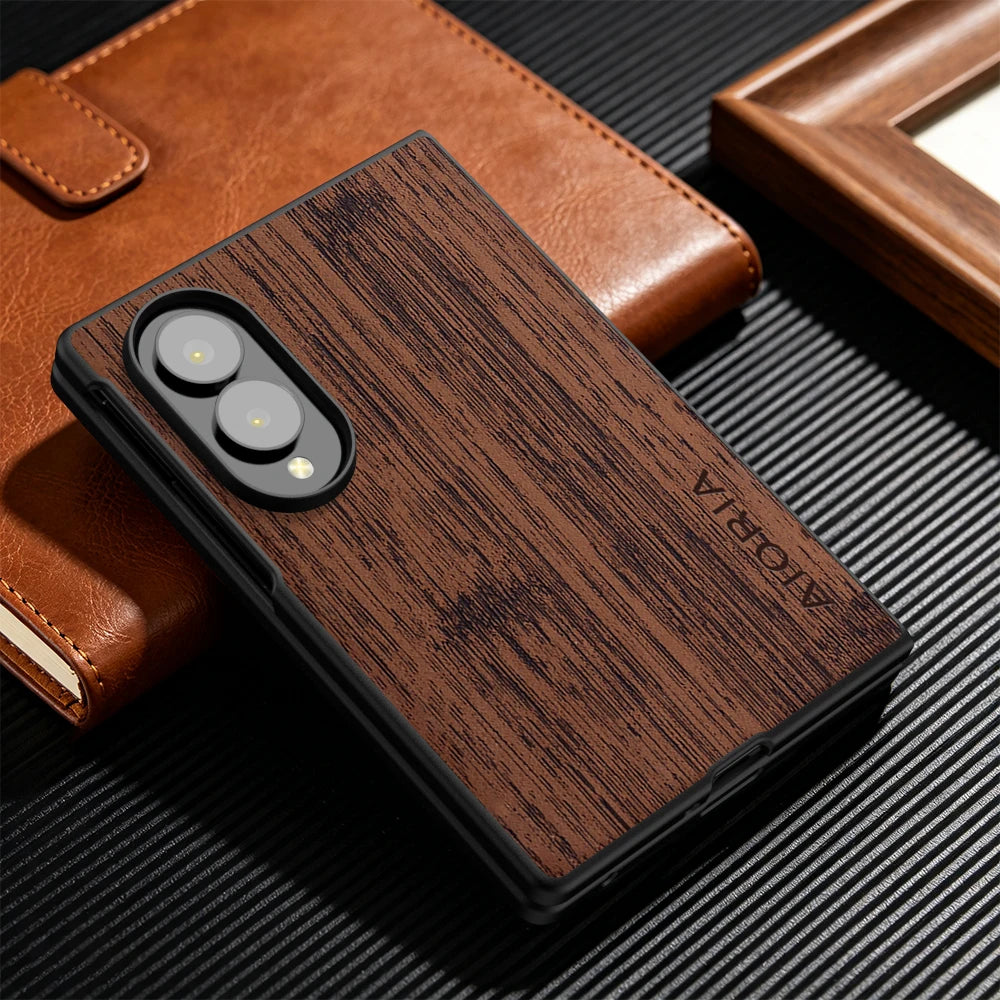 Case for Samsung Galaxy Z Fold 8 Fold8 5G Funda Bamboo Wood Pattern Leather Phone Cover Luxury Coque for Samsung Z Fold8 5G Case