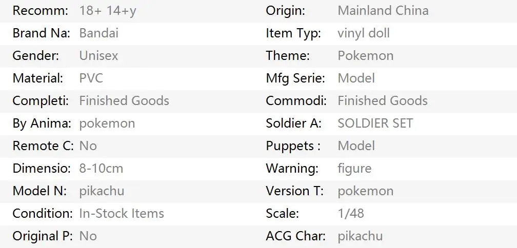 New 6pcs/set Pokemon Pikachu as Charizard Mew  Figure Toys 7cm