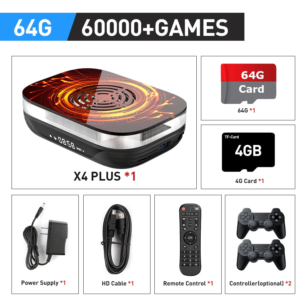 KINHANK Amlogic S905X4 Retro Video Game Console Super Console X4 Plus 90000 Game for 60+ Emulators Arcade/MAME/NAOMI 4K HD TVBox