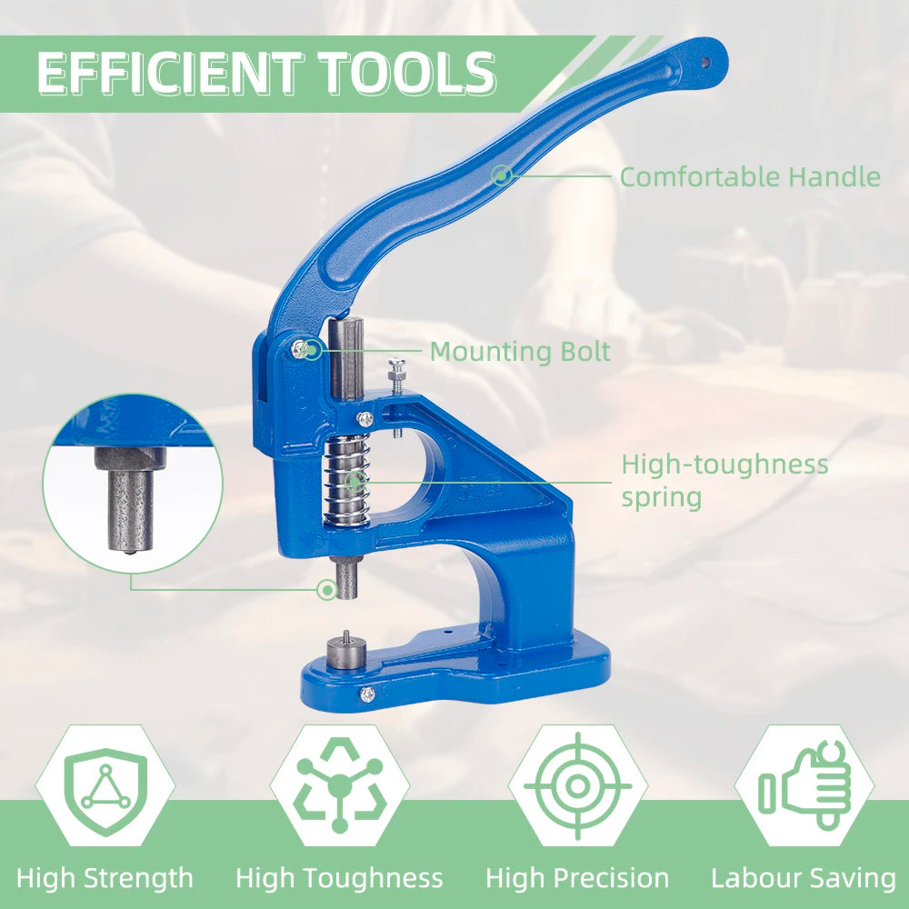 1Set Manual Aluminum Hand Press Machine Set with Double Cap Rivet Dies - DIY Leather Craft Supplies with Hole Punch Eyelet Tools