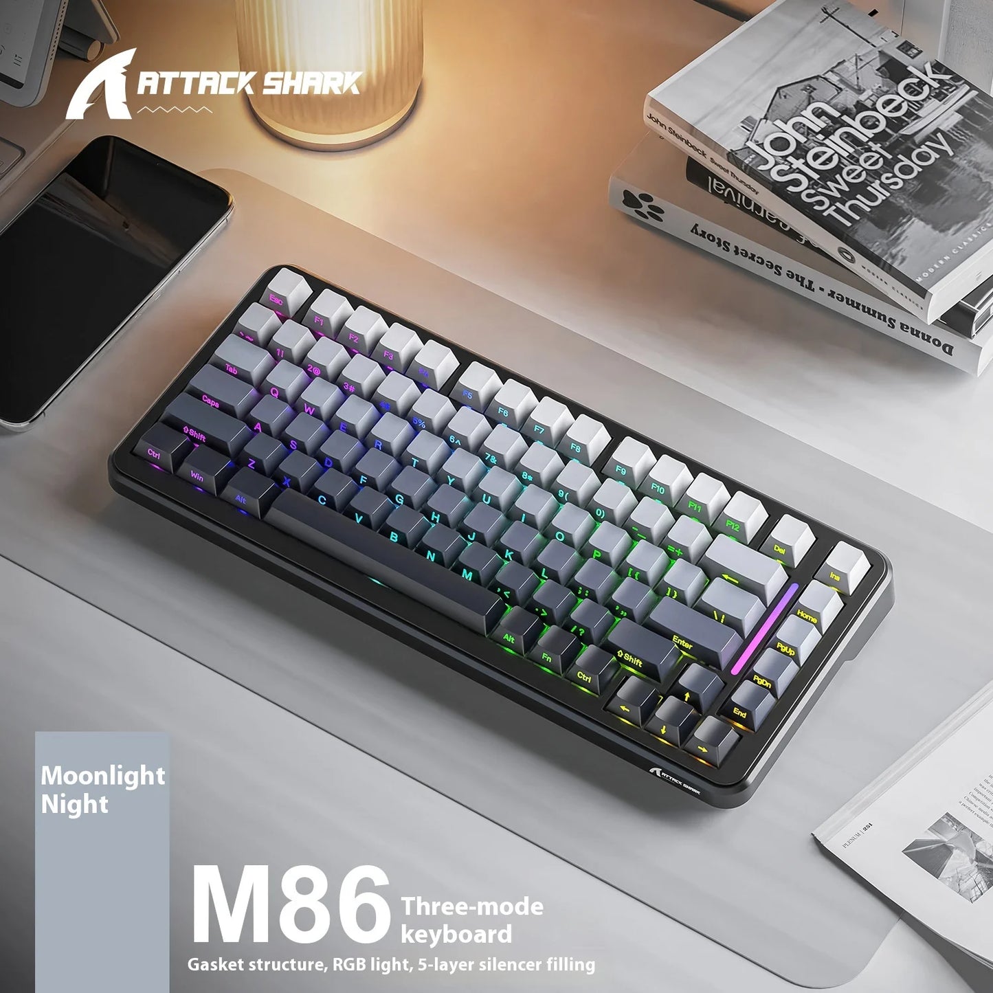 Attack Shark M86rgb Three-Mode Wireless Bluetooth Hot Plug Engraving Mechanical Keyboard Blueberry Axis Surprise Gift
