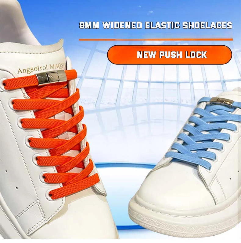 New Press Lock Shoelaces without ties Elastic Laces Sneaker 8MM Widened Flat No Tie Shoe laces Kids Adult Shoelace for Shoes