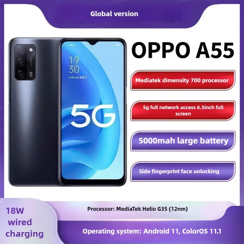 OPPO A55 4GB/6GB RAM 64GB/128GB ROM 50MP AI Camera 5000mAh Long