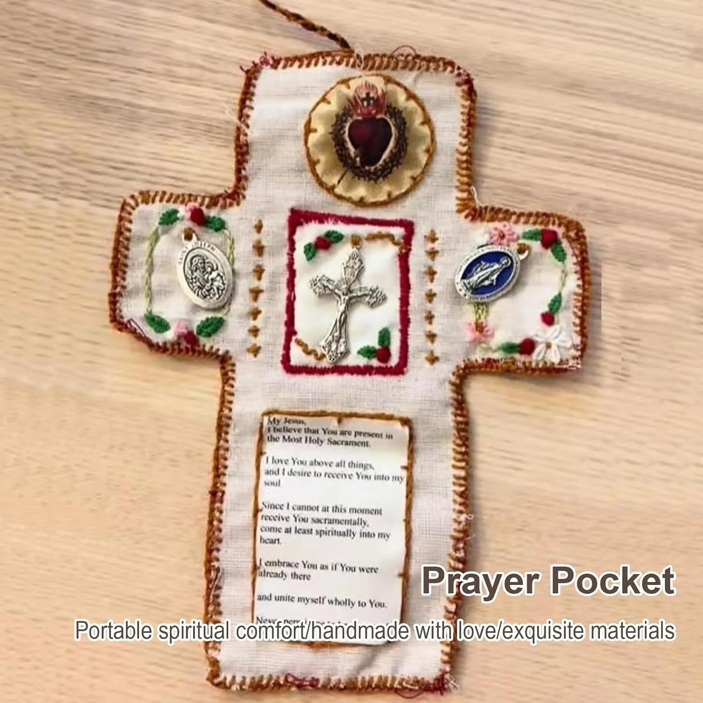 Pocket Shrine with Silver Cross Included Inside,  Mini Prayer Quilt with Cross Inside, Encouragement Christian Spiritual Gifts