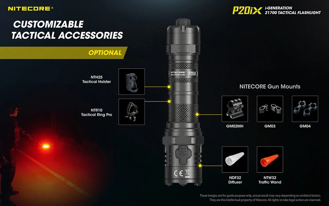 NITECORE P20ix Powerful Tactical LED Flashlight 4000Lumens Rechargeable Torch Light with 21700 Battery for Self-defense Camping
