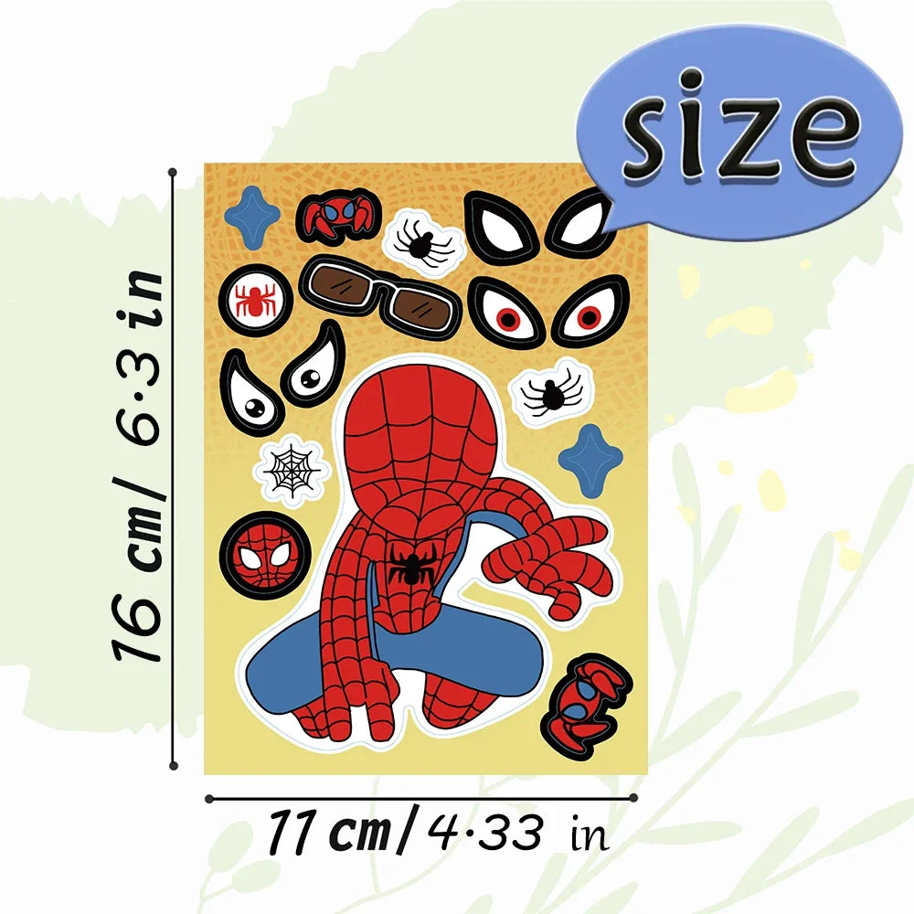 8/16Sheets Disney Marvel Spiderman Iron Man Stickers Make a Face Game Sticker Kids DIY Notebook Children Assemble Jigsaw Toys
