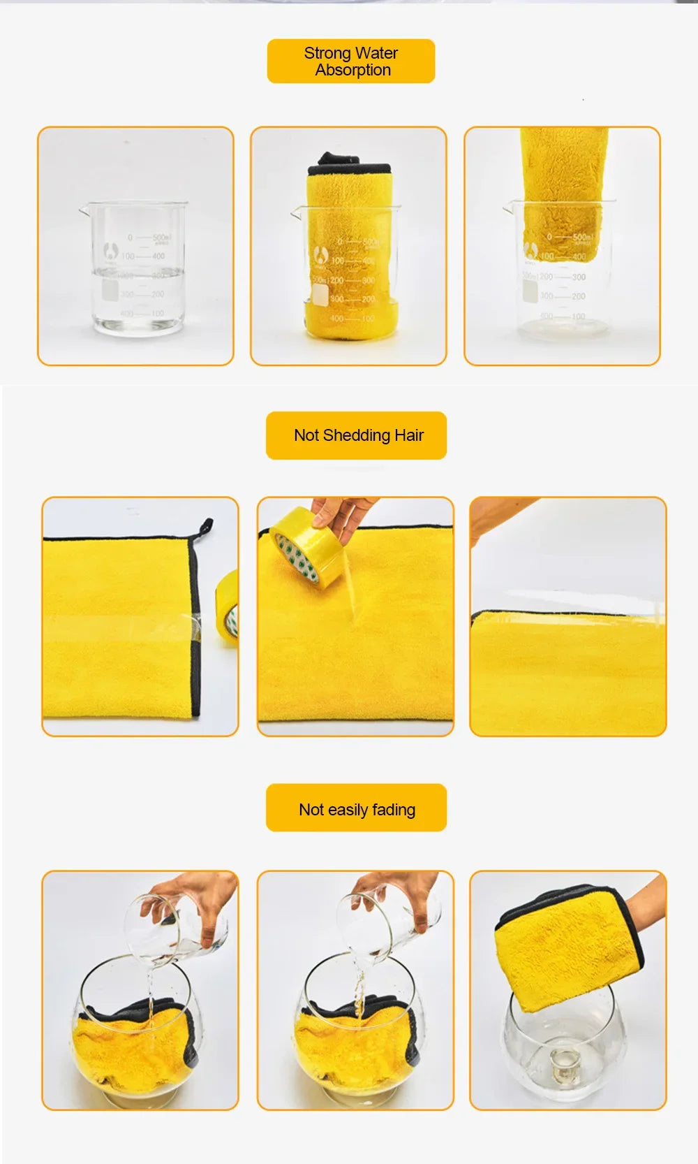 Wholesale and retail Car Wash Towels Cleaning Cloth Absorbent Dry Cloth General Purpose Microfiber Towel Thickened Yellow