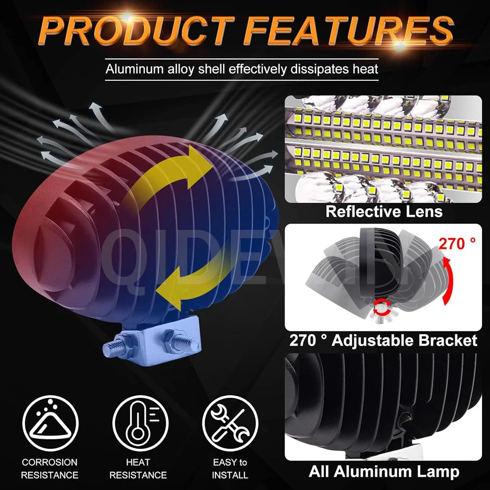 LED Tractor Oval Work Light 5inch Car Lamp 12V 24V Offroad Cab Headlight for Mining Crane Dump Truck Forklift ATV Spotlight