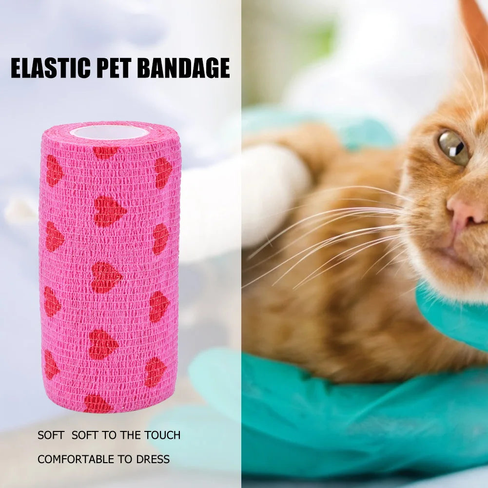 Pet Dog Cat Medical Breathable Elastic Bandage Non-woven Pet Self Adherent Wound Outdoor Retractable Sports Tape Dog Accessories