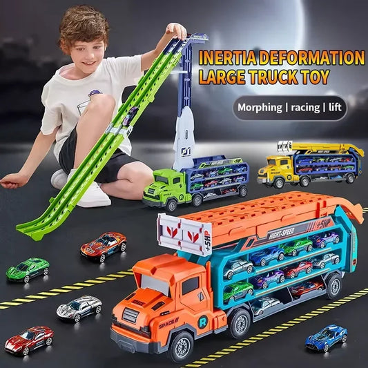 New Coaster Type Racetrack Car Transporter Track Lift Deformation Foldable With Alloy Trolleys Kid Toy Birthday Gift For Toddler