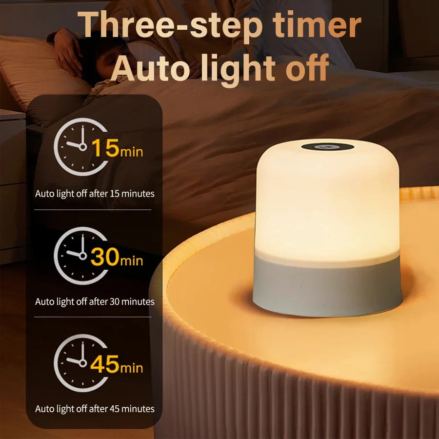 Touch Bedside Lamp Rechargeable RGB Night Light Remote Control Long Life Battery Bedroom LED Warm Desktop Decorative Lights