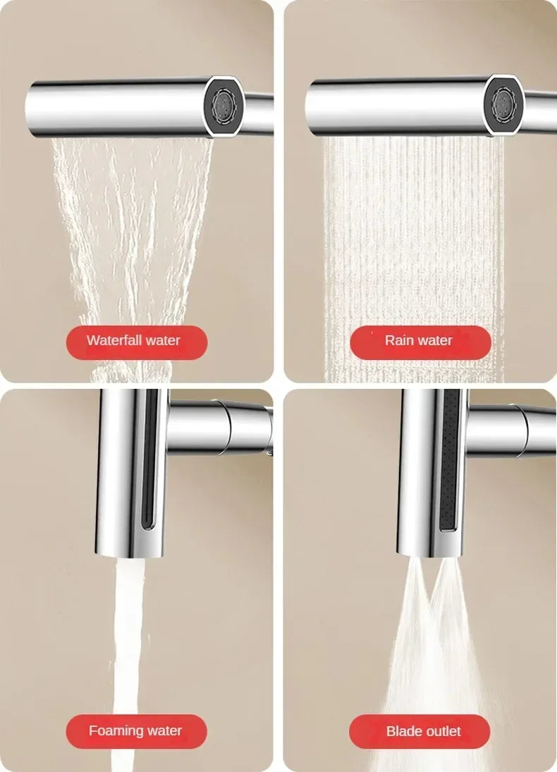 Waterfall Design Kitchen Faucet in Plastic steel with 360° Rotating Spray Head for Hot and Cold Water Mixing Sink Faucet