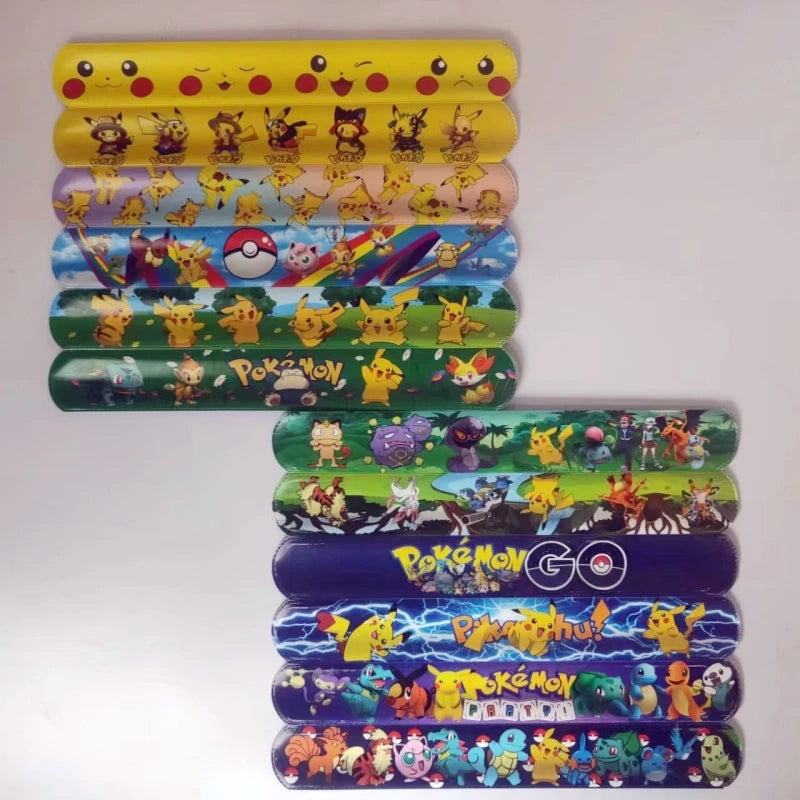 Pokemon Slap Snap Wrap Bracelet Pikachu Wristbands Anime Doll Characters Children Hand Ring Educational Toys Birthday Gift